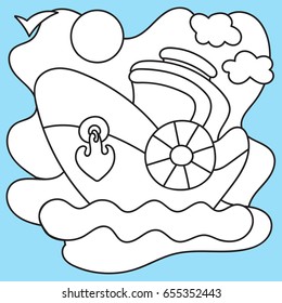 Coloring page with boat, vector illustration