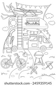 Coloring Page Book For Adults And Children Features A House On Wheels