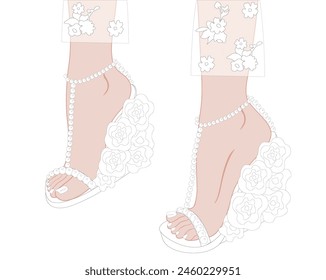 Coloring page book for adults and children. Fantasy shoes with a beautiful pattern. Shoes illustration. 
