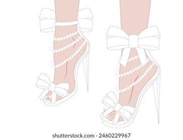 Coloring page book for adults and children. Fantasy shoes with a beautiful pattern. Shoes illustration. 