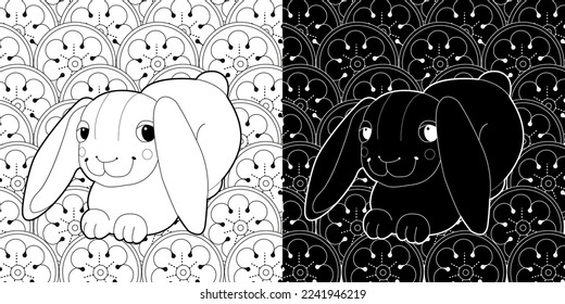 Coloring Page. Coloring Book for adults. Colouring pictures with rabbit and flowers. Antistress freehand sketch drawing with doodle and zentangle element
