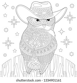 Coloring page. Coloring book. Anti stress colouring picture with owl. Freehand sketch drawing with doodle and zentangle elements.