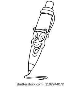 Coloring page. Coloring book. Ball point Pen. Happy cartoon design for t-shirt print, icon, logo, label, patch, sticker. Vector illustration.