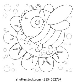Coloring page for coloring book with bee, hand-drawn vector illustration