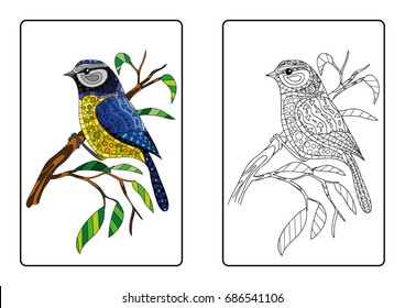 Coloring page book - Bird on tree