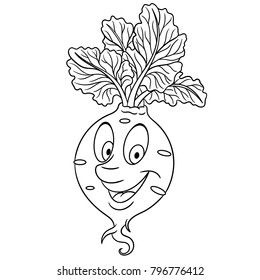 Coloring page. Coloring book. Cartoon Beet. Beetroot root crop. Happy Vegetable Emoticon. Smiley. Emoji. Eco Food symbol. Design element for t-shirt print, icon, logo, label, patch, sticker.