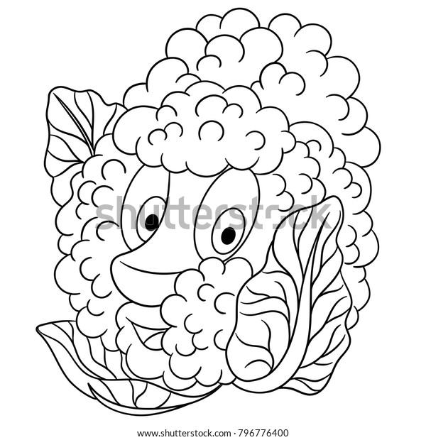 Coloring Page Coloring Book Cartoon Cauliflower Stock Vector