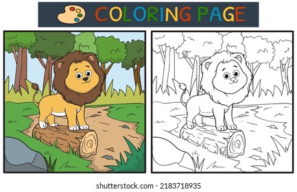 coloring page or book with cartoon elephant in the forest