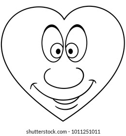 Coloring page. Coloring book. Cartoon Heart Smiley. Emoticon. Emoji. Love Emotion symbol. Design element for Valentines Day greeting card, t-shirt print, icon, logo, label, patch, sticker.