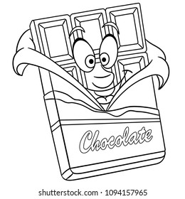 Coloring page. Coloring book. Chocolate bar. Happy Food concept. Cartoon design for t-shirt print, icon, logo, label, patch, sticker.