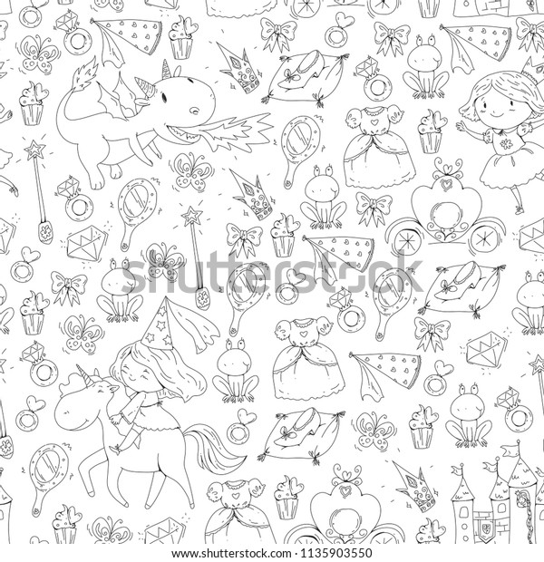 Coloring Page Book Cute Little Princess Stock Vector Royalty Free