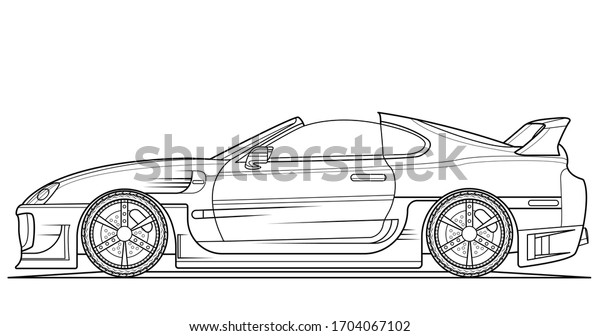 Coloring page for\
book and drawing. Black contour sketch illustrate Isolated on white\
background. High speed drive vehicle. Graphic element. Concept\
vector illustration. Car\
wheel.