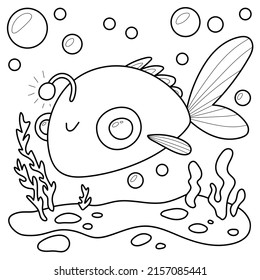 Coloring page for coloring book with fish angler, hand-drawn vector illustration
