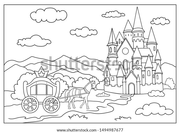 coloring page book coloring landscape carriage stock vector