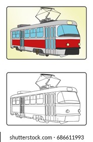 Coloring page book - Old vintage tram