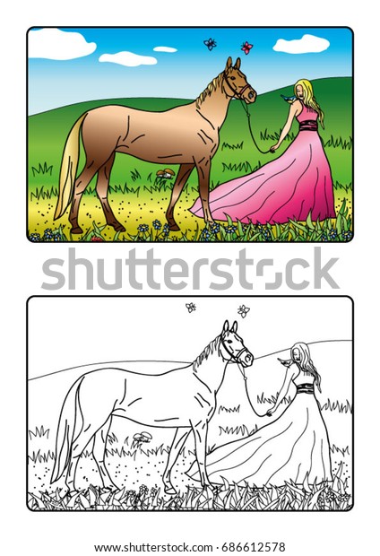 coloring page book princess horse stock vector royalty free