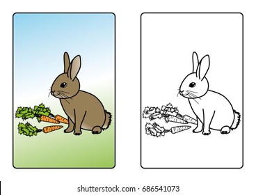 Coloring page book - Rabbit with carrot