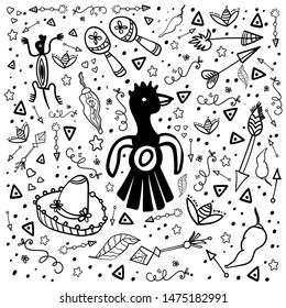 Coloring page or book. Set Mexican Party. Mexican traditional holiday. Cinco de Mayo Mexican traditional fiesta and Mexico holiday. - Vector. Vector illustration