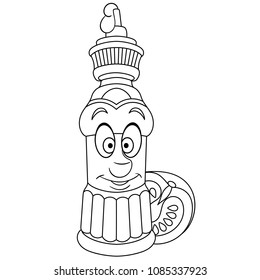 Coloring page. Coloring book. Tomato Ketchup Bottle. Happy Food concept. Funny Emoticon. Smiley idea. Emoji cartoon design for t-shirt print, icon, logo, label, patch, sticker.