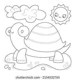 Coloring page for coloring book with turtle, hand-drawn vector illustration