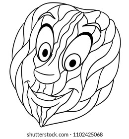 Coloring page. Coloring book. Walnut. Nut. Happy cartoon design for t-shirt print, icon, logo, label, patch, sticker. Vector illustration.