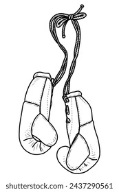 Coloring page boxing gloves line art. Sport equipment. Hand drawn vector doodle illustration.
