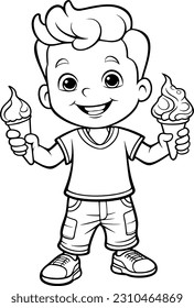 A coloring Page of a Boy With Ice Creams