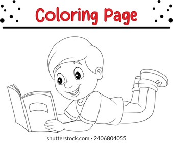 Coloring page boy laying down reading book