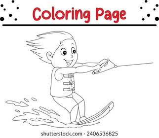 Coloring page boy playing water ski