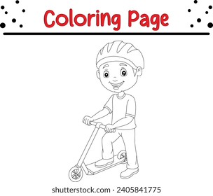 Coloring page boy riding scooter