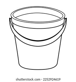 Coloring page with bucket filled water. Colorless cartoon bucket. Template of coloring book with pail of water for garden or cleaning house. Practice worksheet or Anti-stress page for kids. Logic game