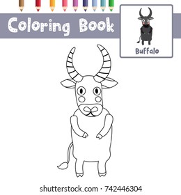Coloring page of Buffalo standing on two legs animals for preschool kids activity educational worksheet. Vector Illustration.
