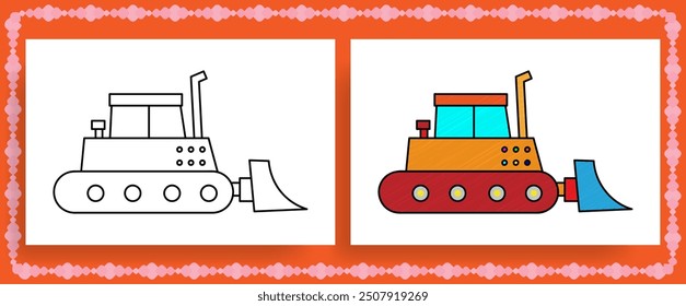 coloring page with bulldozer  vector illustration