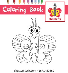 Coloring page of Butterfly animals for preschool kids activity educational worksheet. Vector Illustration.