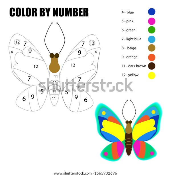 coloring page butterfly colornumbers stock vector