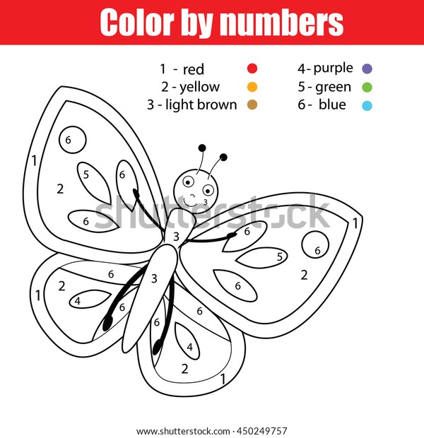 coloring page butterfly colornumbers stock vector