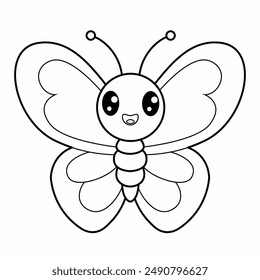 Coloring page with butterfly for kids. Outline colourless insect icon.Educational page for toddlers
