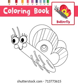 Coloring page of Butterfly side view animals for preschool kids activity educational worksheet. Vector Illustration.