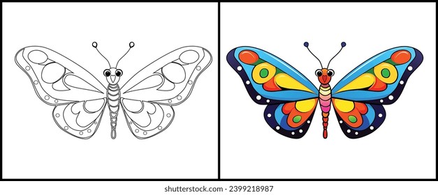 Coloring page for butterfly vector illustration.
