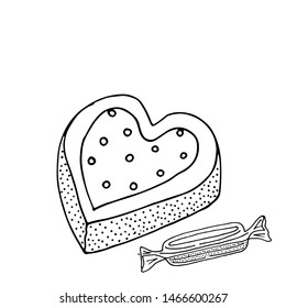 Coloring page with cake, cupcake, candy and other dessert. Sweet dessert for coloring book or page. Vector isolated dessert.