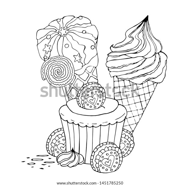 Coloring Page Cake Ice Cream Cupcake Stock Vector (Royalty Free) 1451785250