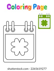 Coloring page with Calendar with Clover for kids