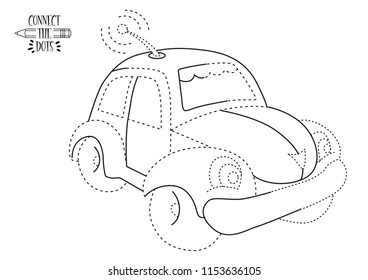 Coloring page. Car outline. Education dot to dot game for children. Lessons for a child. Game for Preschool