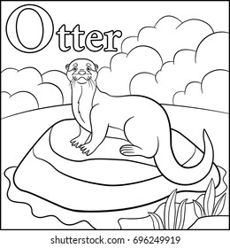 Coloring page. Cartoon animals alphabet. O is for Otter.