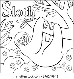 Coloring page. Cartoon animals alphabet. S is for Sloth.