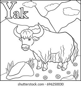 Coloring page. Cartoon animals alphabet. Y is for Yak.