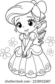 coloring page cartoon beautiful princess,vector illustration