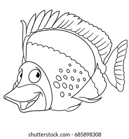 Coloring page of cartoon butterfly fish. Coloring book design for kids and children.