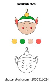  Coloring page with cartoon Christmas elf ball. Worksheet for children.