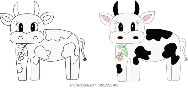 Coloring page with cartoon cow.